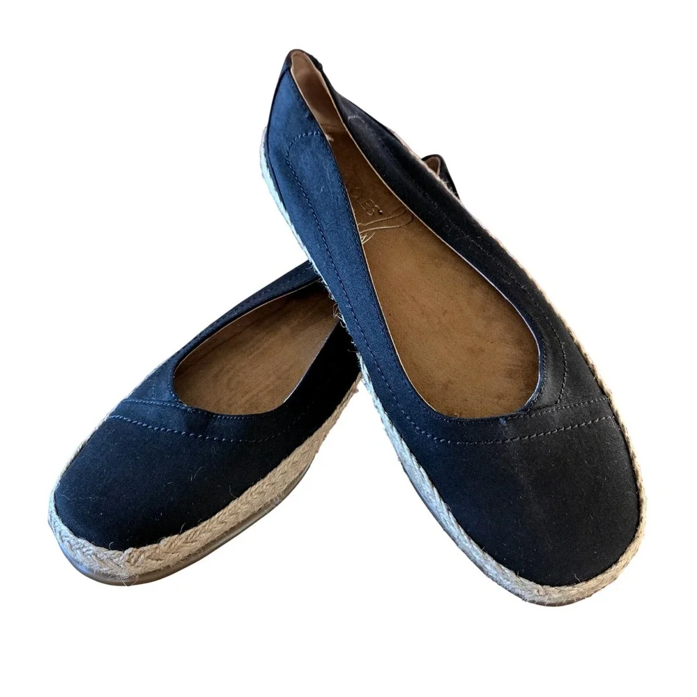 Classic Aerosoles Stitch N Turn Black Fabric Espadrille Flats Shoes Women's 9M
